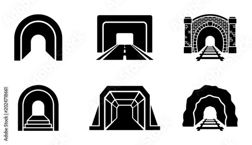 Foto Tunnel Icons Set: Transportation, Infrastructure, and Passage Vector Graphics