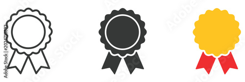 Quadro su tela Medal Icon Set Featuring Approved Certification Symbols, Line, Glyph, and Flat S