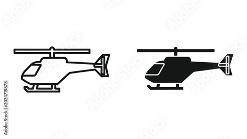 Foto Black and white outline helicopter icon set with transparent background