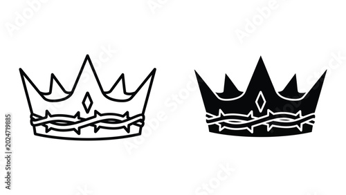 Tableau sur toile Black and white crown icons with cross detail