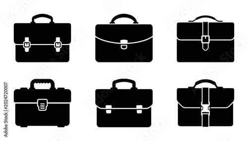 Bild auf Leinwand Black Briefcase Icons Set, Business Luggage Vector Graphics, Professional Travel
