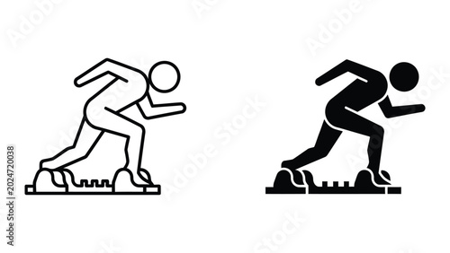 Bild auf Leinwand Athlete starting blocks sprint position black and white