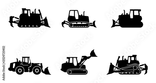 Photos Bulldozer and Excavator Icons, Construction Vehicle Silhouettes, Heavy Machinery