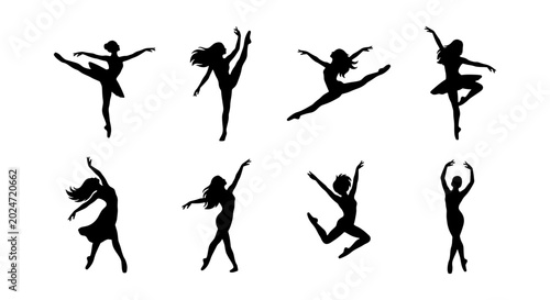 Foto Ballet Dancer Silhouettes Collection, Elegant Poses Vector Art, Graceful Female