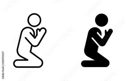 Photos Praying Figure Icon Set, Religious Symbol, Spiritual Gesture, Human Silhouette,