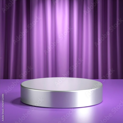 Empty stage with spotlight over purple curtains