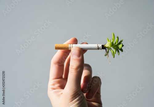 Hand Holding a Cigarette with a Succulent Plant Growing from the Tip