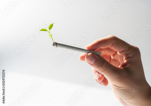 Quit Smoking Concept with Green Sprout Growing from Cigarette