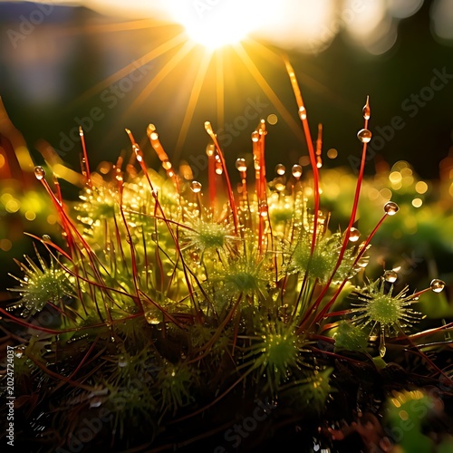 Dewy moss with sunburst