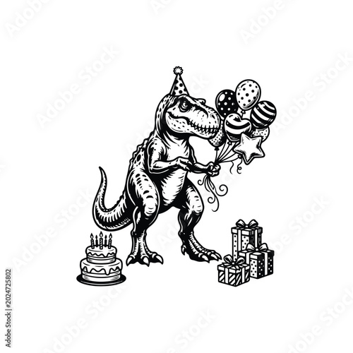 Silhouette Happy Birthday  Dinosaur Vector