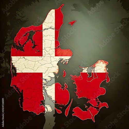 Denmark map with cracked flag overlay