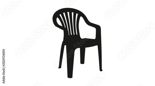 Fotografía Black plastic chair with armrests and slatted back isolated silhouette
