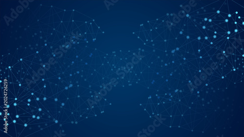 Tableau sur toile Abstract blue technology background with connected nodes and lines forming a digital network