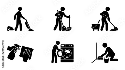 Fotografie Household Cleaning Icons Set, Vector Graphics for Housekeeping and Chores, Simpl