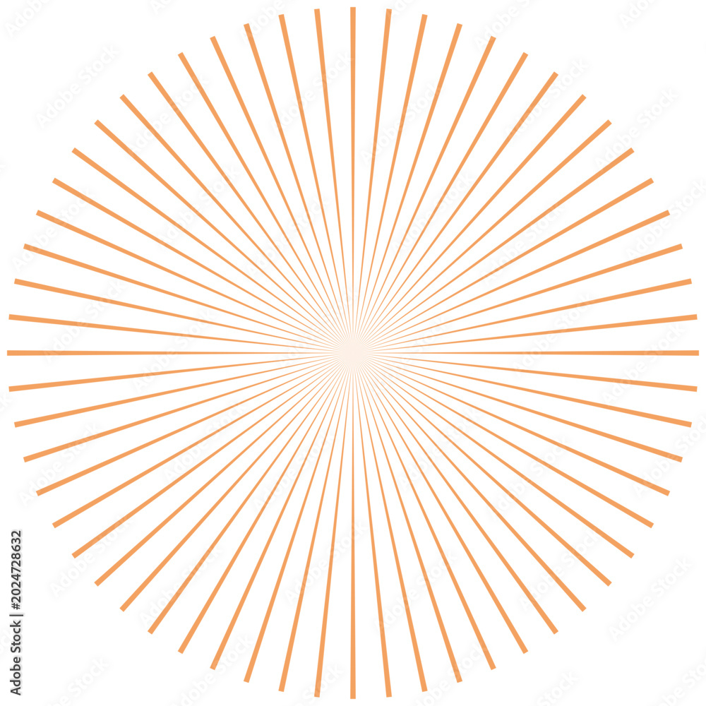 Fototapeta premium Orange Sunburst Radial Light Rays Abstract Energy Burst Vector Element for Branding Design
