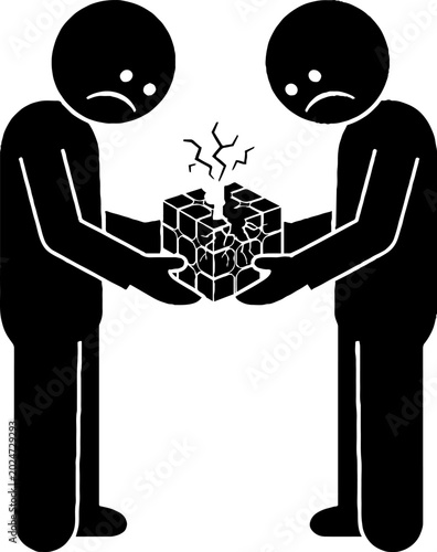 Two people holding a cracked puzzle cube