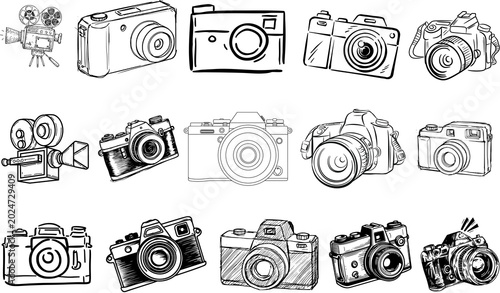 Canvastavla Set of vintage cameras , Camera vectors , Camera Icons