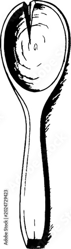 Wooden salad spoon with grain texture and slot