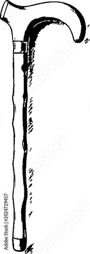 Vintage wooden walking cane with textured shaft