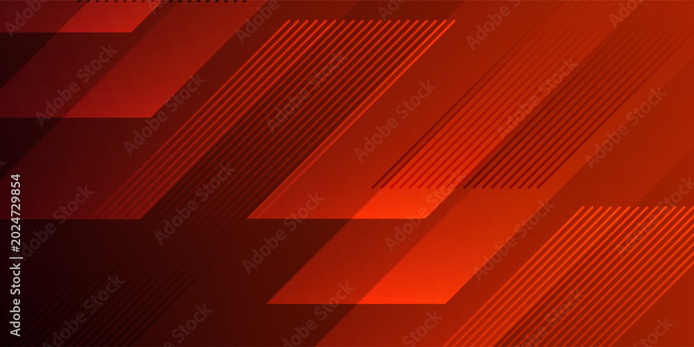 Fototapeta premium Futuristic red gradient backdrop featuring abstract sharp parallelogram shapes and speed lines. Minimalist vector template for sport, tech, or modern business concept.
