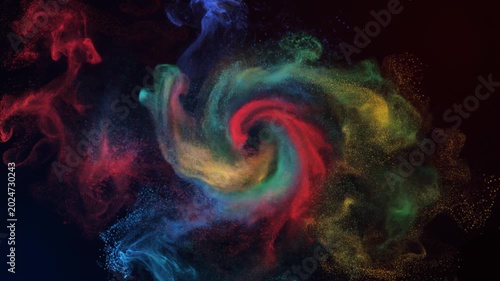 Colorful cosmic vortex, swirling nebula pattern with vivid hues on dark background