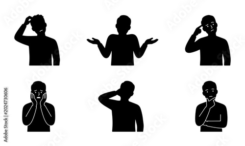Cuadro en lienzo Silhouette Poses: Confusion, Doubt, Thinking, Questioning, Uncertainty, Bewilder