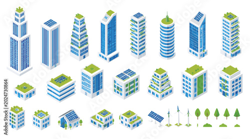 A sustainable corporate building featuring a rooftop garden, ideal for green energy and environmental architecture concepts.