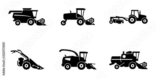 Foto Agricultural Machinery Icons Set, Farming Equipment Vector Graphics, Harvest Mac