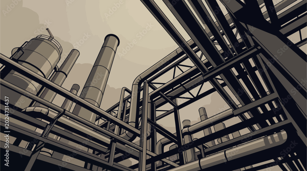 Fototapeta premium Industrial factory complex with pipes and smokestacks illustration