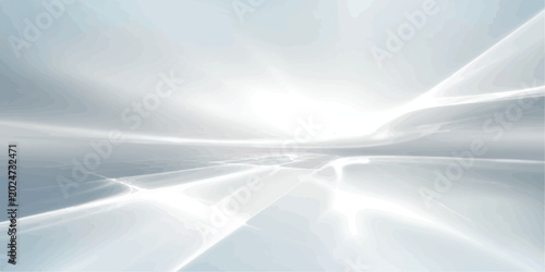 Canvastavla Abstract futuristic landscape in white and gray with bright light streaks
