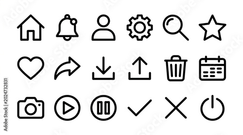 Black and white web interface icons.