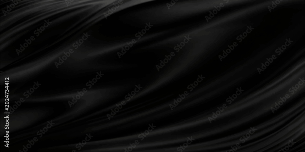 Fototapeta premium A smooth and luxury dark black satin fabric background with soft flowing waves of elegant silk textile material