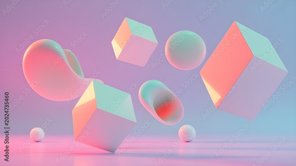Fototapeta premium Vibrant abstract shapes float in a colorful gradient background scene