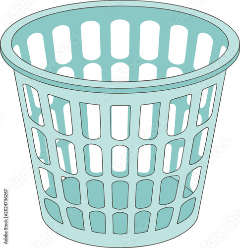 Bild auf Leinwand A light blue plastic wastebasket is centered in a brightly lit studio setting against a plain white background