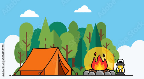 Schilderij op canvas Orange tent in the wilderness camping.