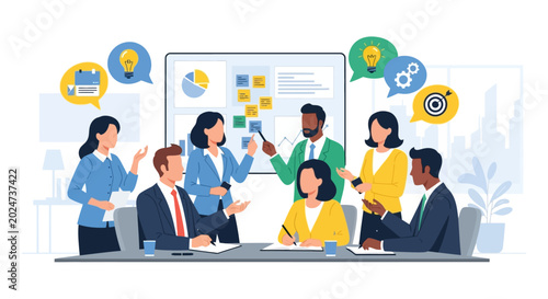 Diverse group of business people meeting.