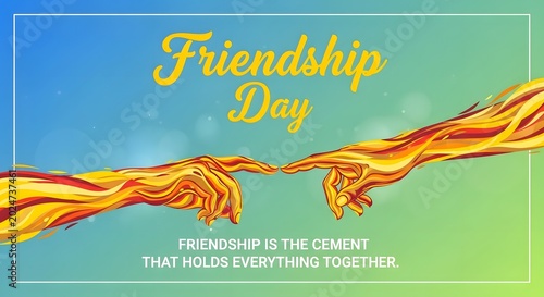 Two hands joining in friendship with colorful paint splash background on Friendship Day
