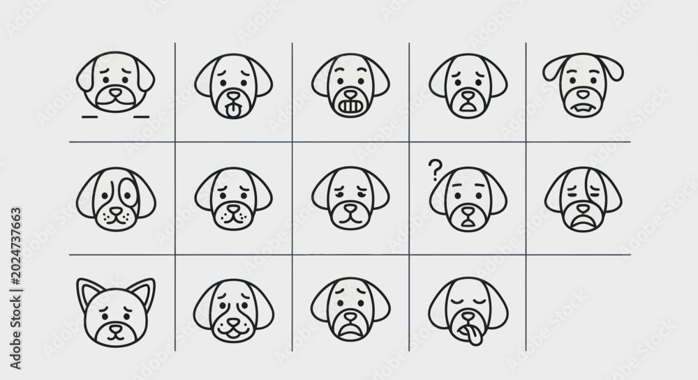 Fototapeta premium Dog face icons emotional expressions