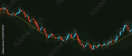 Bild auf Leinwand Dark background cyan and red candlestick trading descending market chart vector