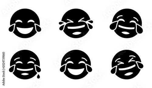 фотографія Laughing Emoji Icons, Tears of Joy Faces, Comedy Emoticons, Set of 6 Black Vecto
