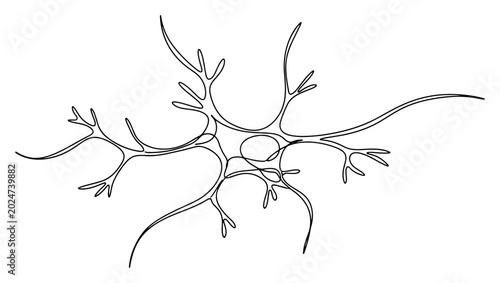 Foto Human neuron cell with dendrites and axon in minimalist continuous line style