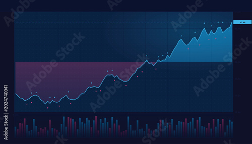 Konstfotografi Light background blue and red candlestick descending trading market chart vector