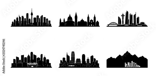 Tablou pe pânză Cityscape Silhouettes Collection: Urban Skylines, Architectural Landmarks, and M