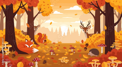 Cartoon deer standing in forest clearing.