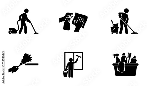 Canvas Print Cleaning Icons Set, Household Chores Vector Graphics, Home Maintenance Pictogram