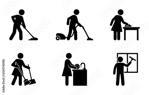 Bilde på lerret Household Cleaning Icons Set, Vector Graphics for Domestic Chores, Hygiene and S