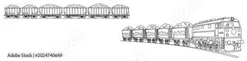 Foto Freight train locomotive pulling wagons with coal for industrial transport in li