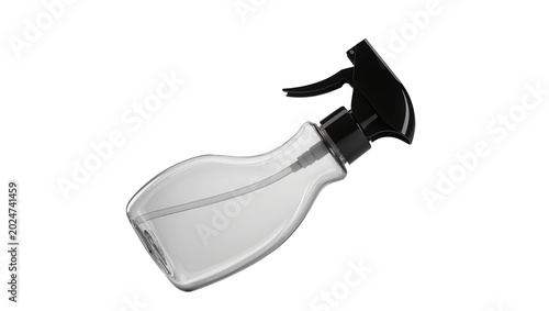 Bild auf Leinwand Isolated clear plastic spray bottle with black trigger and nozzle, ready for liq