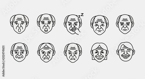 Bilde på lerret Elderly faces diverse emotions illustration