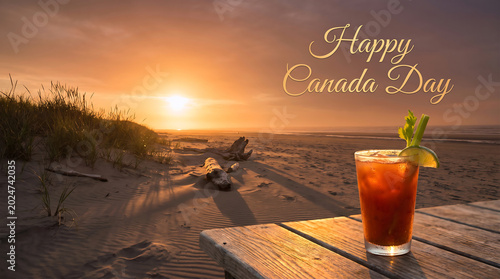Happy canada day drink by the sea at sunset